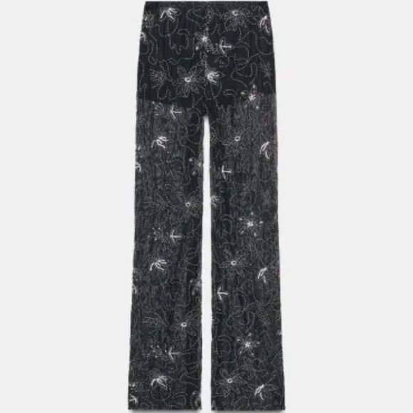 NWT SIZE SMALL BEADED SEQUIN SEMI-SHEER PANTS BLACK SILVER ZARA 4813/815/717 - Picture 3 of 7